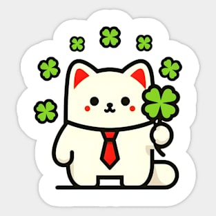 Cat Holding Shamrock for St Patricks Day Sticker